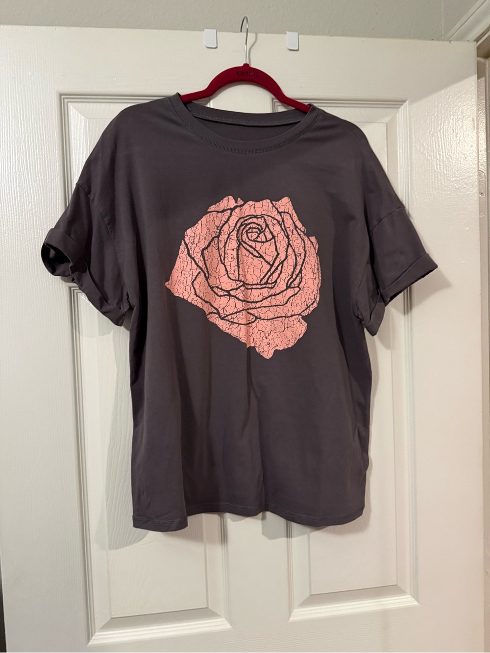 🌹 FREE PEOPLE DUPE Rose Graphic Tee Charcoal Gray Oversized Casual T-Shirt - Picture 2 of 2